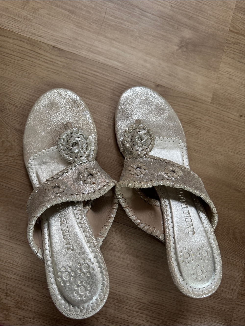 Jack Rogers Metallic Champagne Slide Mules